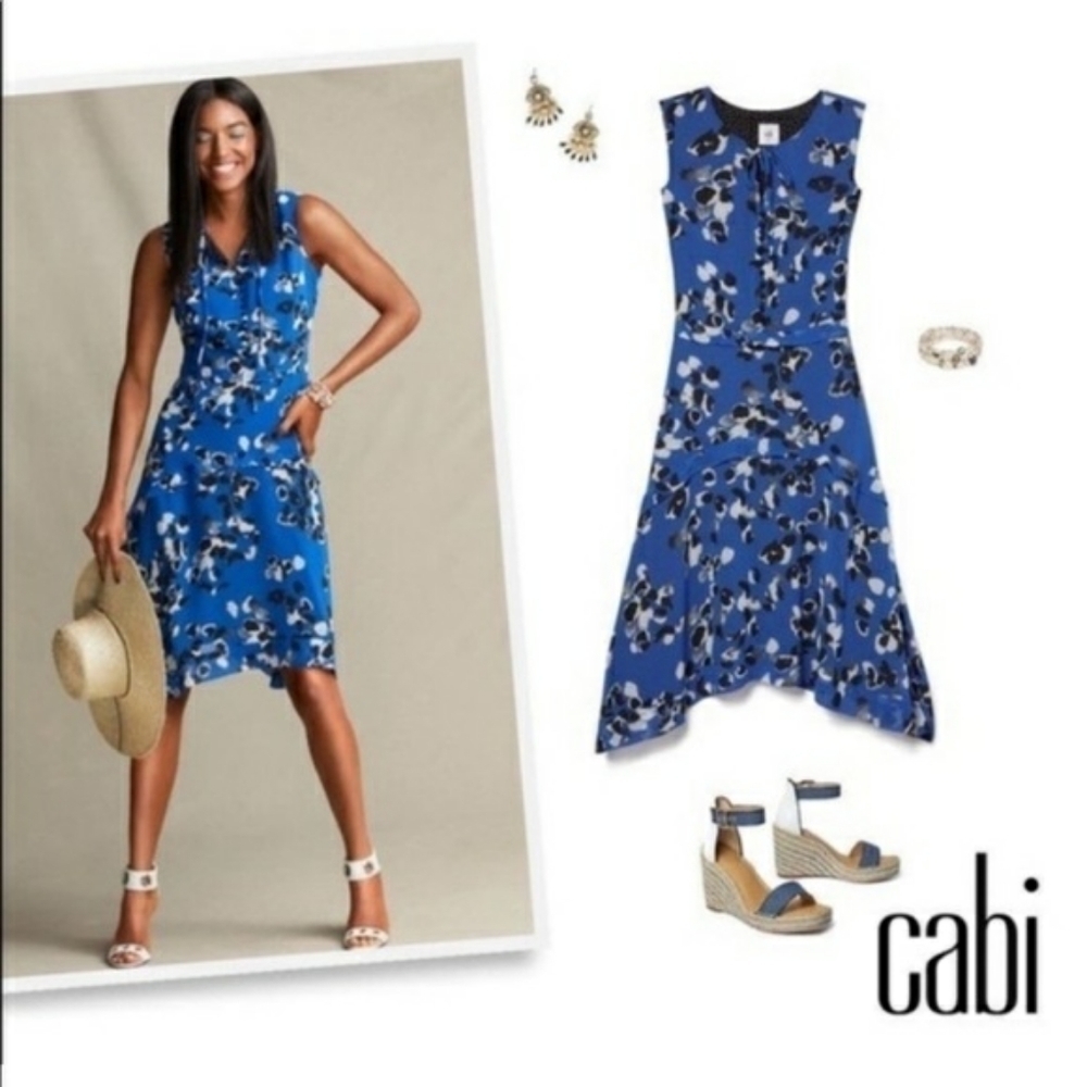 🔥CABI #5576 Untamed Electric Blue Floral Dress, Size M - Picture 3 of 8